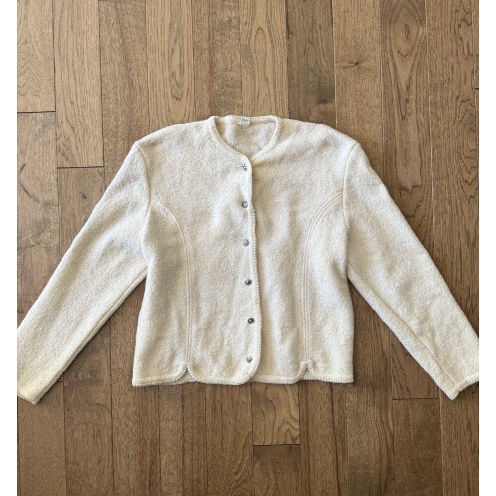 Vintage Ivory Wool Cardigan Sweater Austrian Folk Cottagecore Country Orvis - Picture 2 of 16